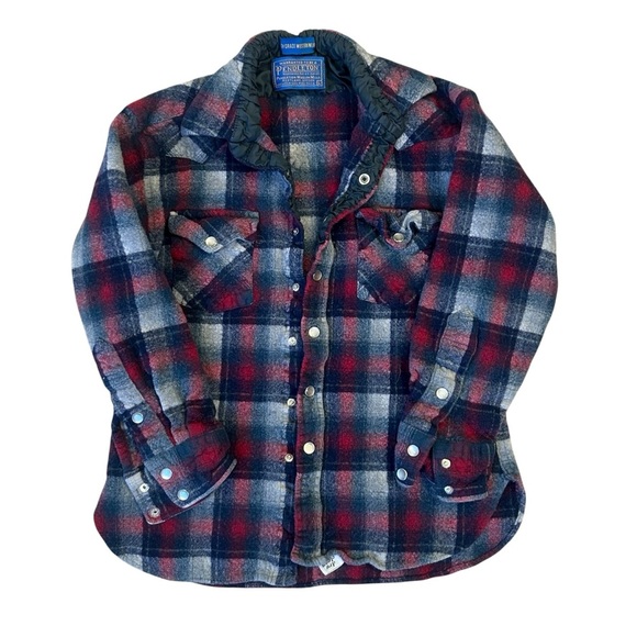 Vtg Pendleton High Grade Western Wear Pearl Snap Virgin Wool Shirt Plaid 60s 7 - Picture 1 of 8